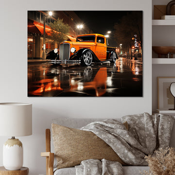 Orange Pickup Truck Night Drifters - Pickup Truck Canvas Wall Art
